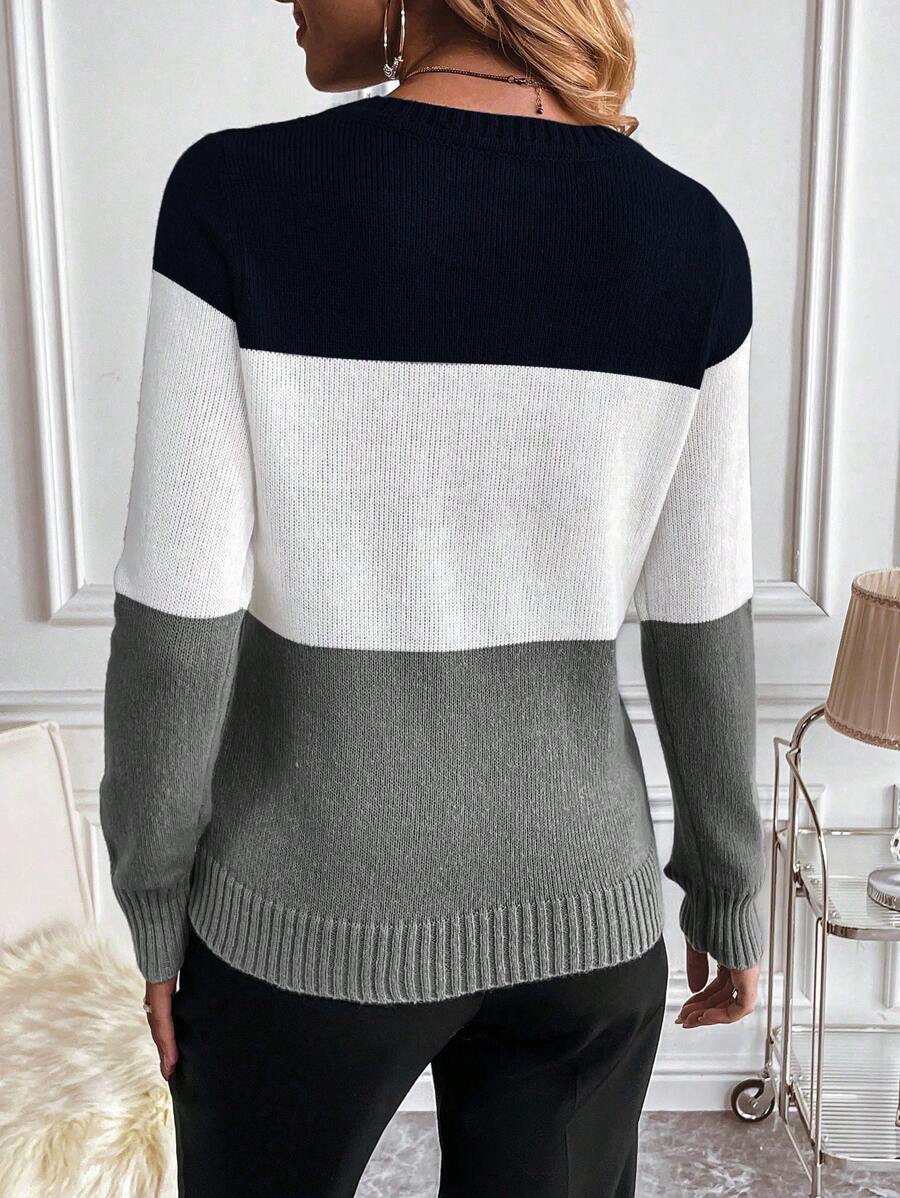 Aya - Colour-Block Cable Knit Jumper