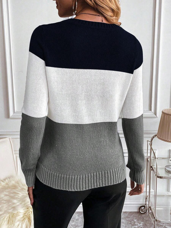 Aya - Colour-Block Cable Knit Jumper