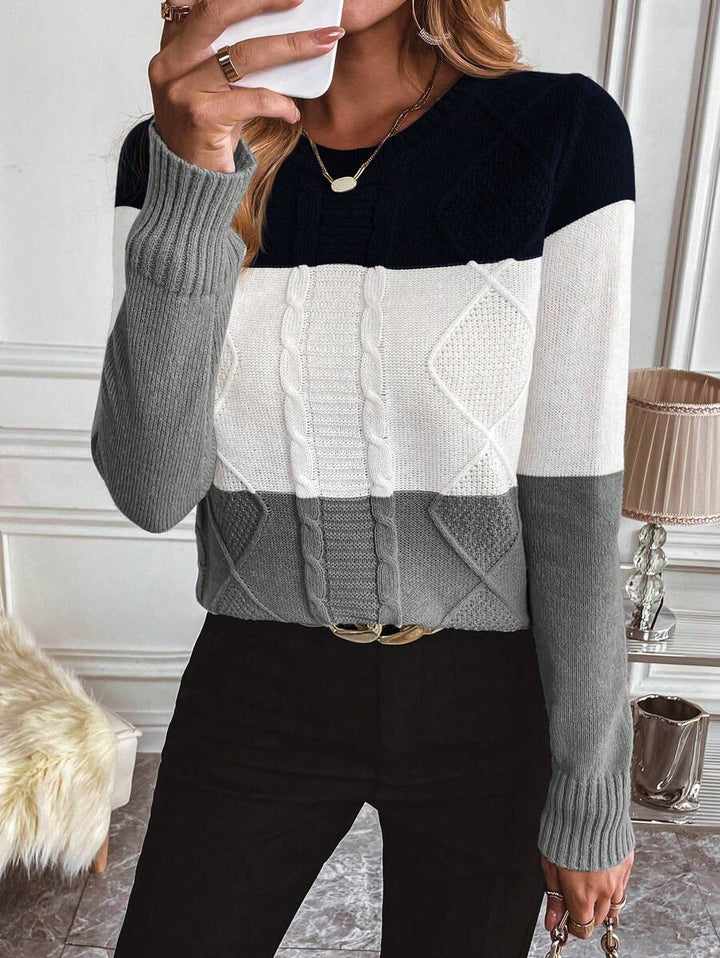 Aya - Colour-Block Cable Knit Jumper