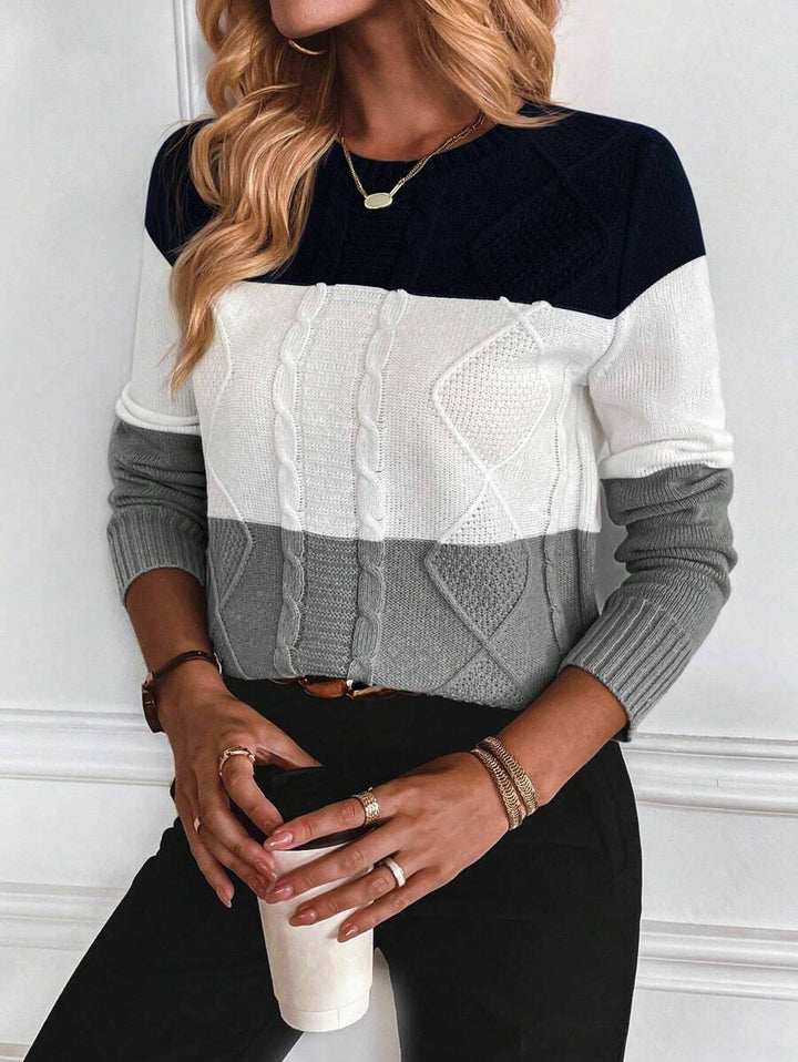 Aya - Colour-Block Cable Knit Jumper