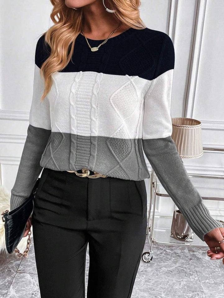 Aya - Colour-Block Cable Knit Jumper