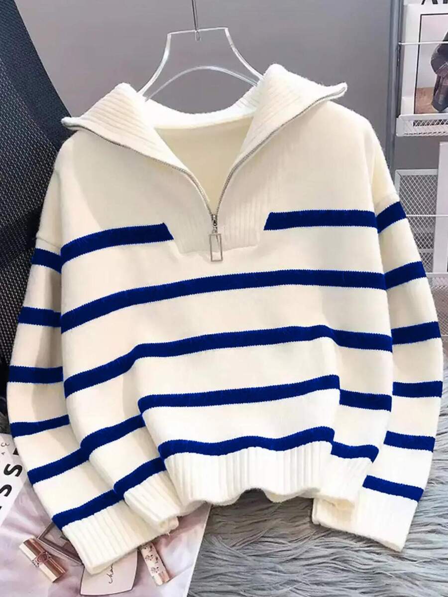 Astrid – Ladies' half-zip striped jumper