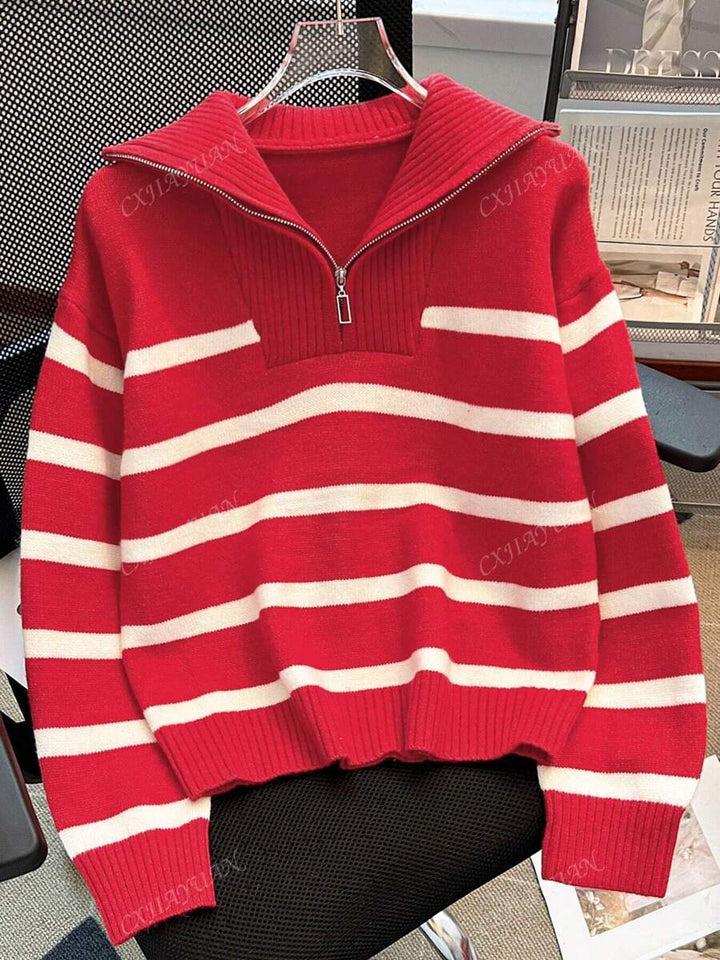 Astrid – Ladies' half-zip striped jumper