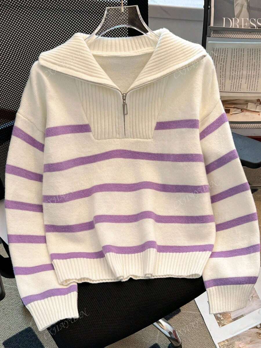 Astrid – Ladies' half-zip striped jumper