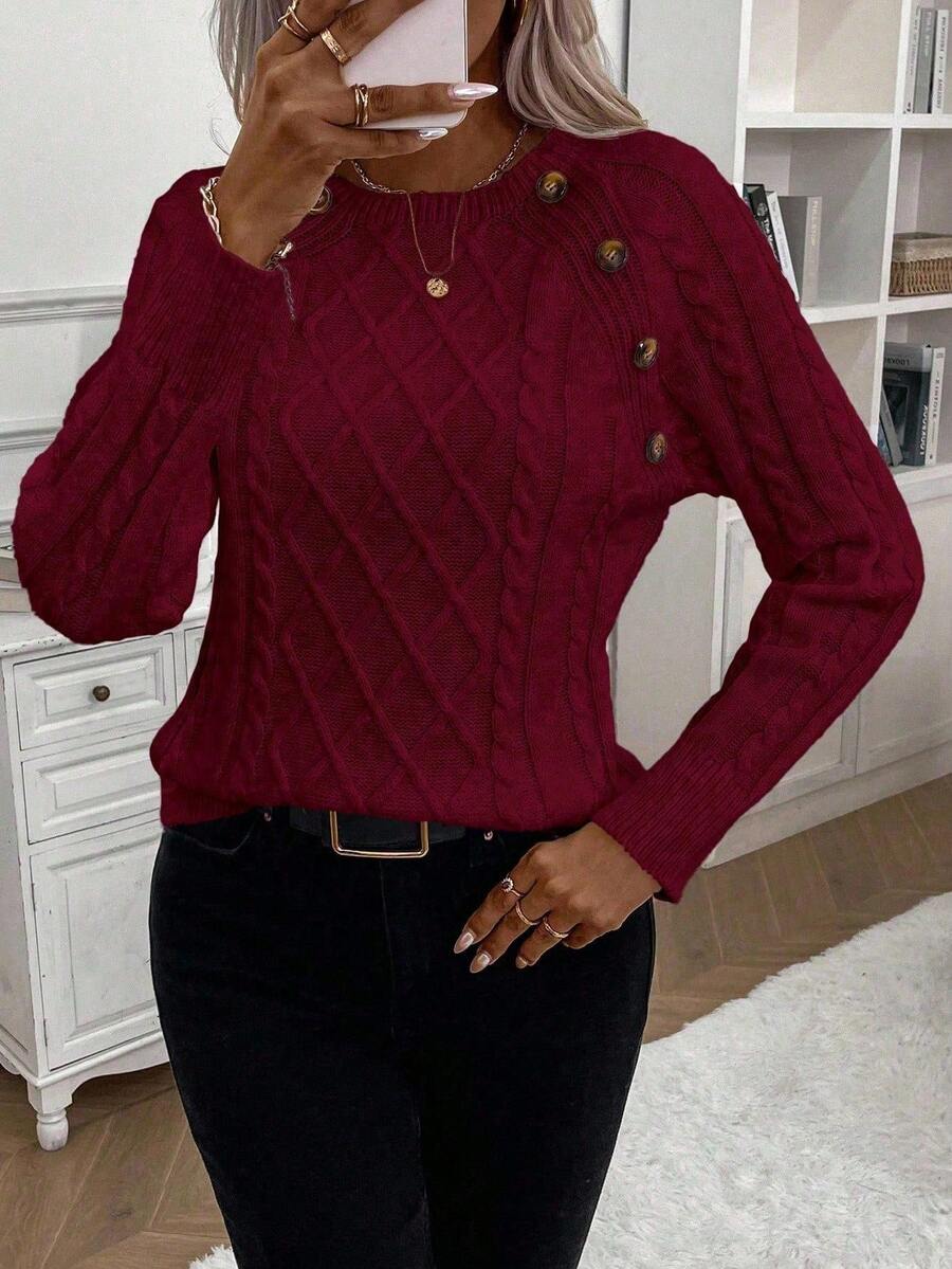 Clara – Button-Detail Cable-Knit Jumper