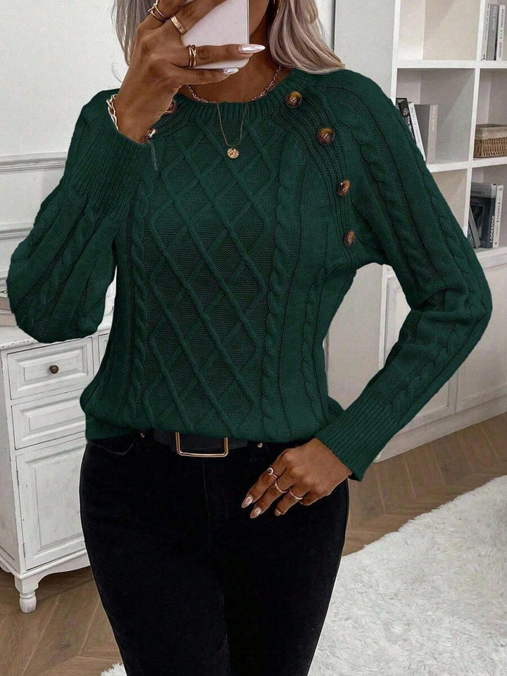 Clara – Button-Detail Cable-Knit Jumper