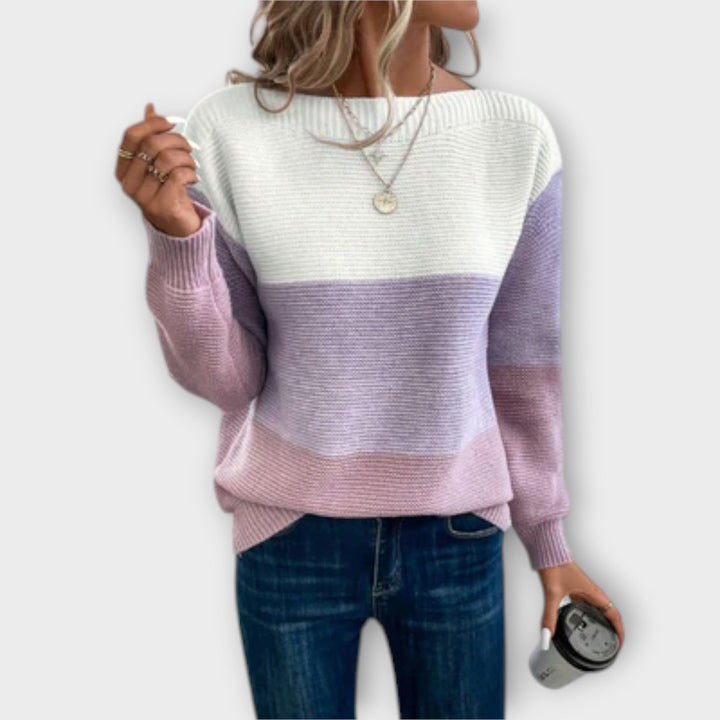 Clara - Elegant Three-Colour Patchwork Sweater
