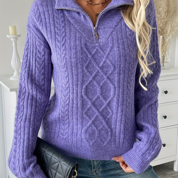 Elin - Ladies' zip-up cable knit jumper