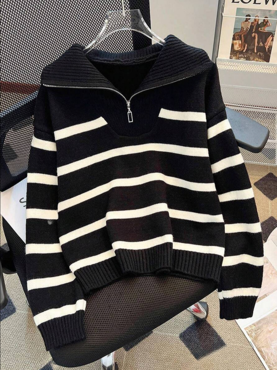 Astrid – Ladies' half-zip striped jumper