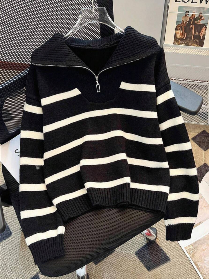 Astrid – Ladies' half-zip striped jumper