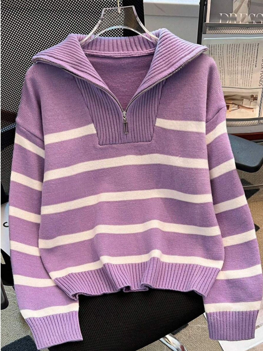 Astrid – Ladies' half-zip striped jumper