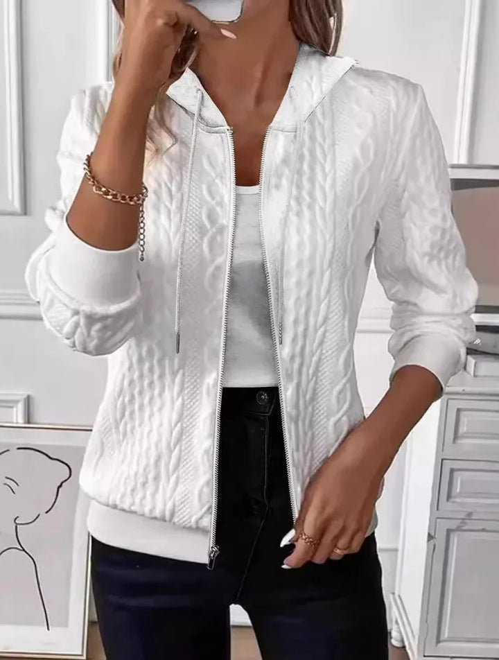 Elvarine - Cable Knit Zip-Up Bomber Jacket