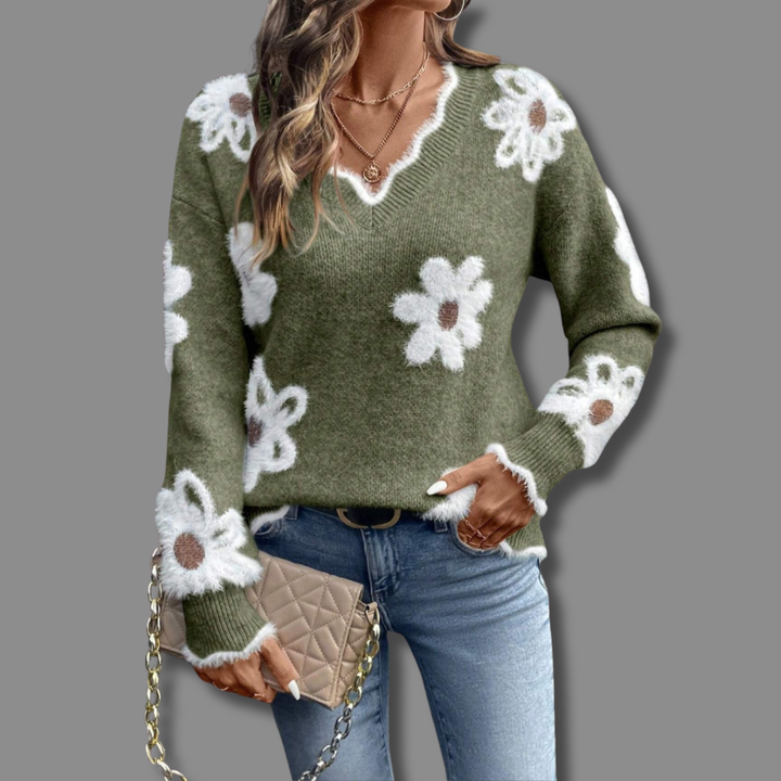CLARA - FLATTERING V-NECK FLORAL JUMPER